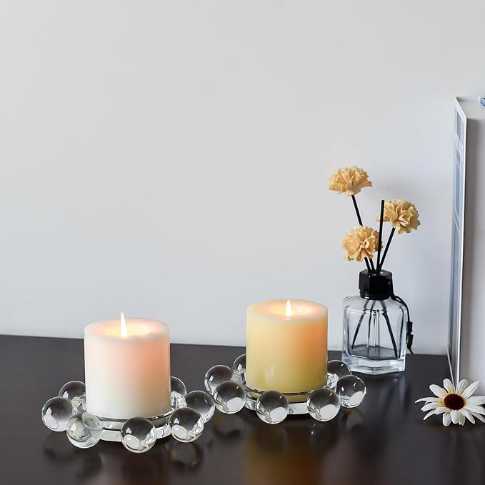 Kitcom Crystal Candle Holders Pack of 2 Pillar Candlestick Decorations for Home Party Dinner Christmas 5.9'' X 1.2'', Suitable for Large Cylindrical Candles, Clear