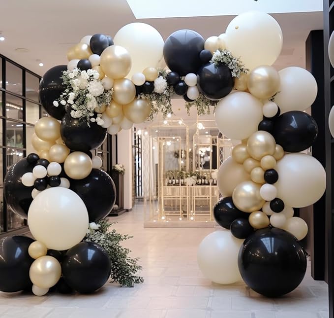 Black Balloon Arch Garland Kit Double Stuffed Matte Black Balloons Different Sizes Latex Premium 18 12 10 5 Inch Balloons for Birthday Graduation Wedding Anniversary Baby Shower Retirement Party Decor