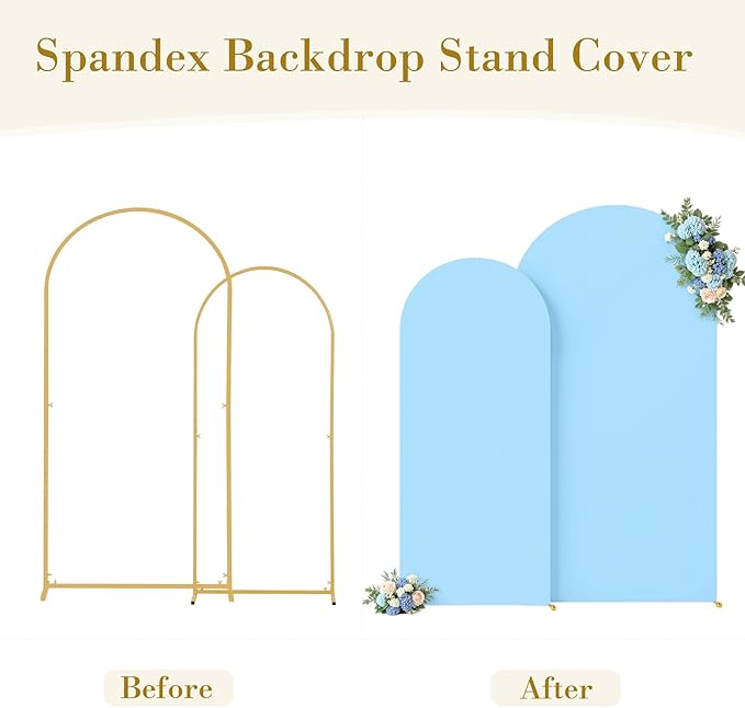 Baby Blue Arch Covers 2 Set 7.2 and 6ft Light Blue Arch Backdrop Cover Spandex Wedding Arch Stand Covers for Birthday Party Baby Shower Boy Wedding Banquet Photo Metal Balloon Arches Backdrop