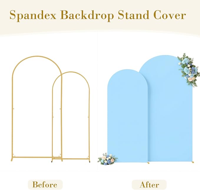 Baby Blue Photo Arch Backdrop Cover Set of 2 for Baby Shower Party 7.2ft and 6ft Arch Covers Stretchy Backdrop Spandex Arch Stand Covers for Boys Birthday Bridal Shower Ceremony Banquet Background