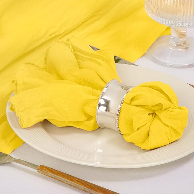 MLMC 24 Pack Yellow Cheesecloth Napkins Washable Cloth Napkins 21"x21" Boho Reusable Dinner Napkins in Bulk for Back to School Bridal Baby Shower Events Table Decor