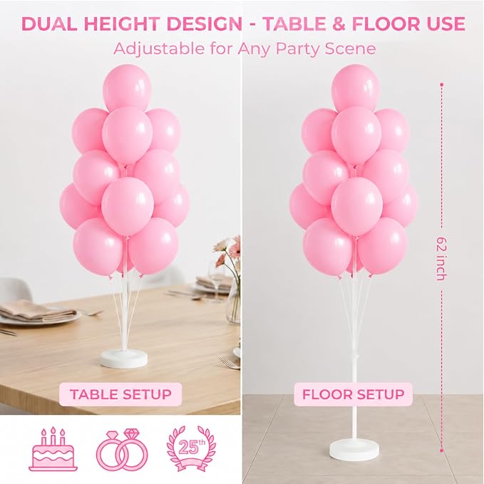 Balloon Column Kit for Floor- Set of 2,Balloon Columns with Stand, Base and Pole,Balloon Tower Backdrop Decoration for Wedding, Baby Shower, Birthday Party, or Bachelorette Parties (Light Pink)
