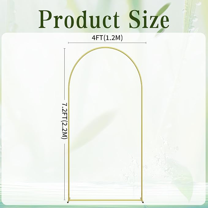 7.2FT Wedding Arch Backdrop Stand, Gold Metal Balloon Arch Stand, Upgraded Pre-Attached Parts Design Arched Backdrop Frame Decoration for Wedding, Birthday, Baby Shower, Graduation Ceremony Party