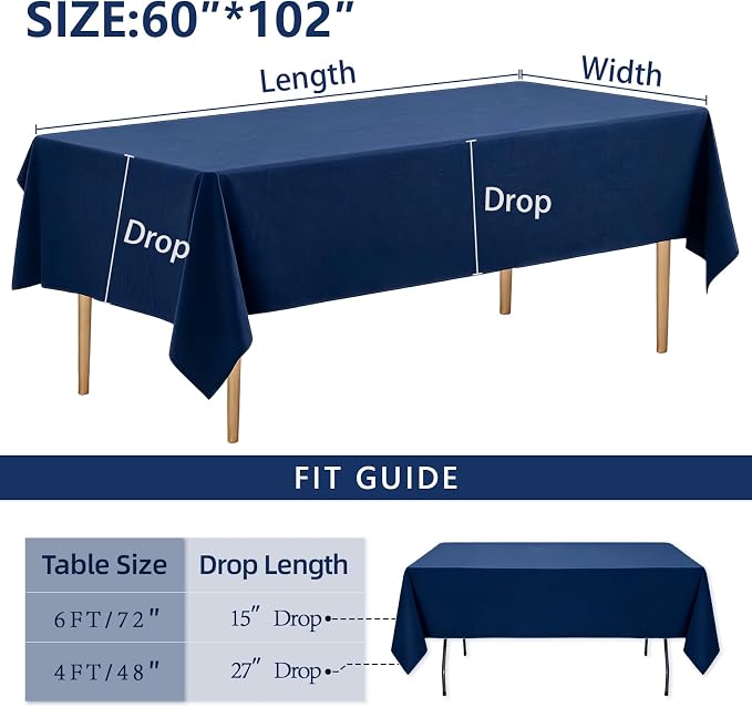 WIGENIUS 2 Pack Blue Table Cloth Rectangle Tablecloths 60X102 Inch,Polyester Table Cloth for 6 Foot Rectangle Tables,Wrinkle Resistant Washable Fabric Table Covers for Party,Wedding Banquet