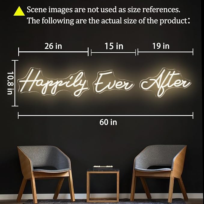 60 Inch Super Large Happily Ever After Neon Sign with Remote Dimmer, LED Lights Sign with Remote Dimmer, Happily Ever After Neon Lights for Bedroom, Lighs Up for Wedding, Birthday Party, Warm White