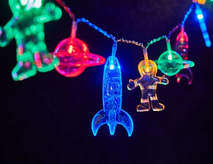 AceList 10 LED Children's Room LED String Light Astronaut Spaceship Rocket Pendants Holiday Party Lights Wall Window Nursery or Kids Room Decor Wedding Around the Garden Patio Christmas (Multicolour)