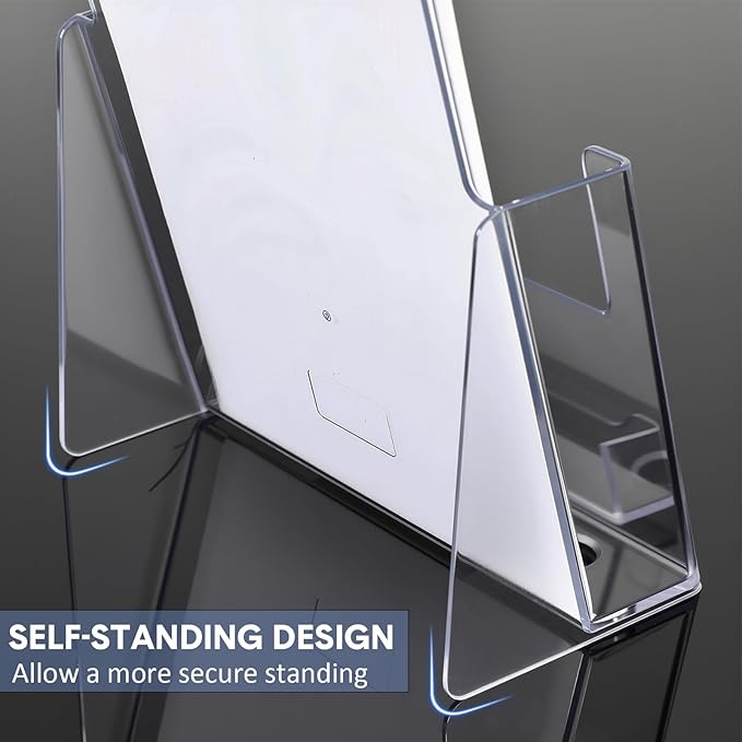 8 Pack 6x9 Acrylic Brochure Holder with Business Card Organizer, Clear Brochure Display Stand, Plastic Flyer Display Stand Holder for Business Card, Pamphlet, Booklets, Magazine, Journals