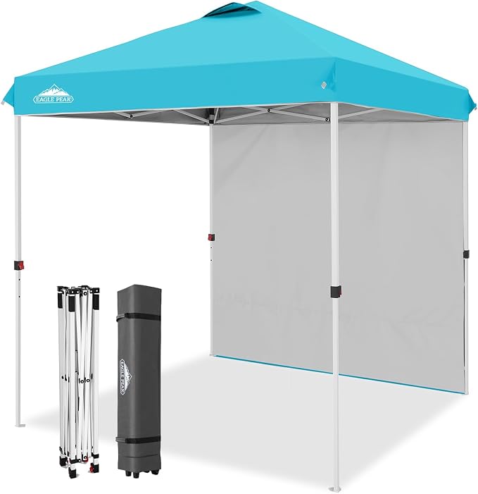 EAGLE PEAK Commercial Canopy 6.6x6.6 Pop Up Canopy Tent with 1 Sidewall, Easy Setup Heavy Duty Instant Event Shelter for Vendors & Markets, Outdoor Sun Shade, Light Blue