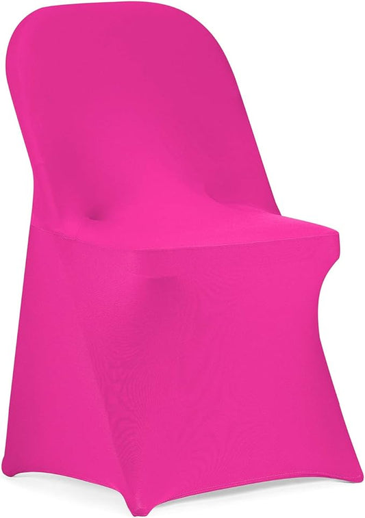 Peomeise Stretch Spandex Folding Chair Cover for Wedding Party Dining Banquet Event (Fuchsia,25pcs)