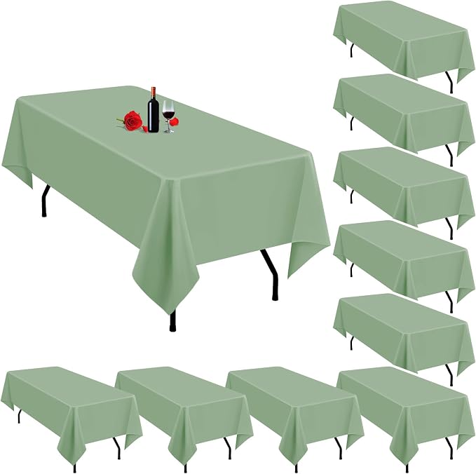 10 Pack Sage Green Tablecloth 60 x 102 Inch Sage Tablecloth for 6 Foot Rectangle Tables Sage Green Table Cloth Washable Polyester Fabric Table Cloths for Parties Wedding Banquet Christmas
