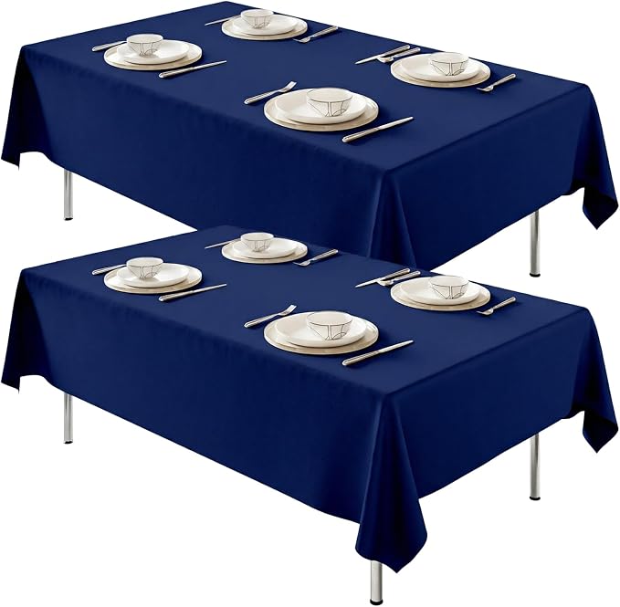 Fixwal 2 Pack Navy Blue 60 x 102 Inch Rectangle Tablecloths, Reusable Heavy Duty Washable Polyester Table Covers for 6 Ft Tables, Wedding, Party, Baby Shower, Birthday, Outdoor