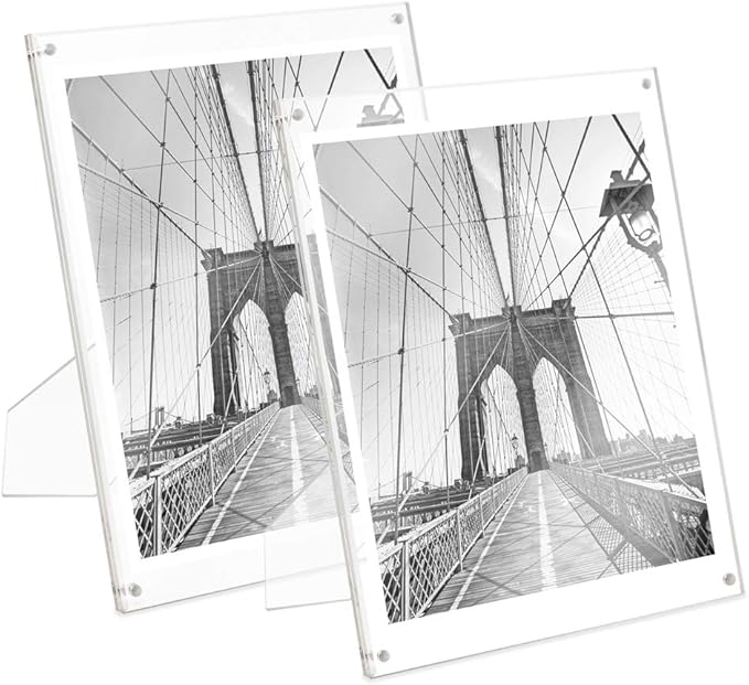 Isaac Jacobs 8” x 10” (2-Pack) Clear Plain Acrylic Picture Frame, Magnetic Photo Frame, Made for Tabletop Display with Two-Way Easel