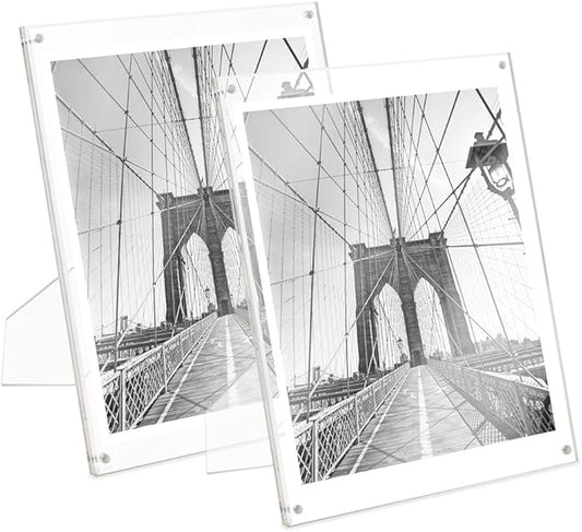 Isaac Jacobs 8” x 10” (2-Pack) Clear Plain Acrylic Picture Frame, Magnetic Photo Frame, Made for Tabletop Display with Two-Way Easel