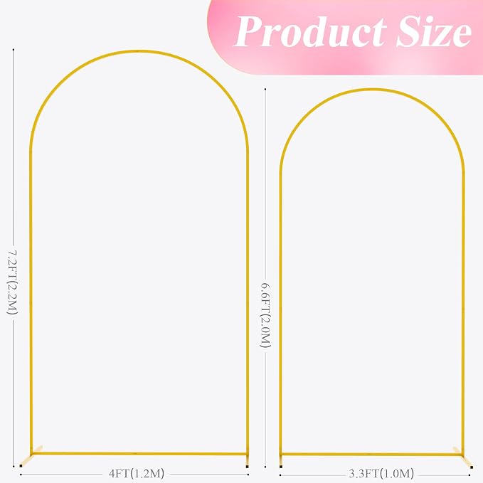 Wokceer Wedding Arch Backdrop Stand 7.2FT, 6.6FT Gold Metal Arch Stand Set of 2 for Birthday Party Wedding Ceremony Baby Shower Graduation Decoration