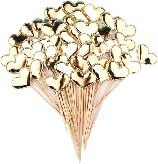 ECYC 50 Pcs Heart Glitter Cake Topper, Twinkle Cupcake Picks for Wedding Birthday Baby Shower Party,Gold
