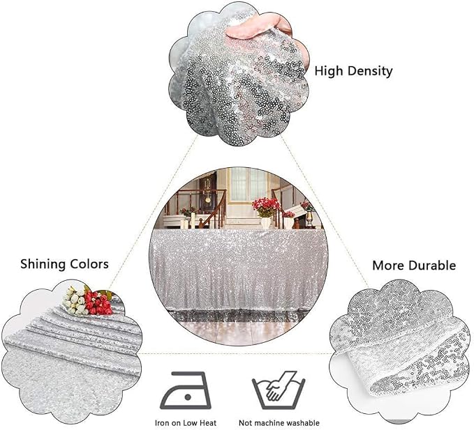 Juya Delight 50" x 80" Silver Rectangle Sequin Tablecloth for Party Dinner Banquet Festival Wedding Anniversary Exhibition Dessert Table