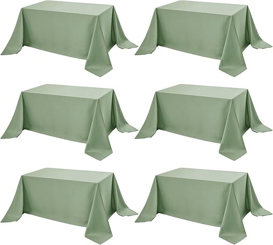 6-Pack Sage Green Tablecloths for Rectangle Tables, 90 x 132 Inches, Stain-Resistant Polyester Fabric for 8 Foot Tables - Washable Table Covers for Weddings, Birthday Parties, Events