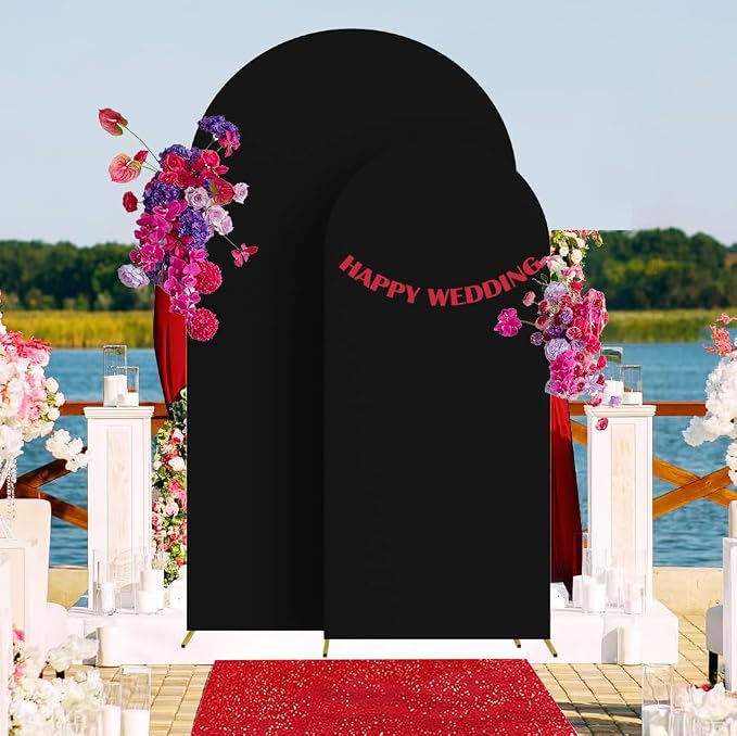 HAINARverS Set of 2 Wedding Arch Cover 6FT,7.2FT Spandex Fitted Stretchy Arch Stand Covers,2 Sided Round Top Chiara Backdrop Cover for Birthday Party Banquet Baby Shower Arch Decoration(Black)
