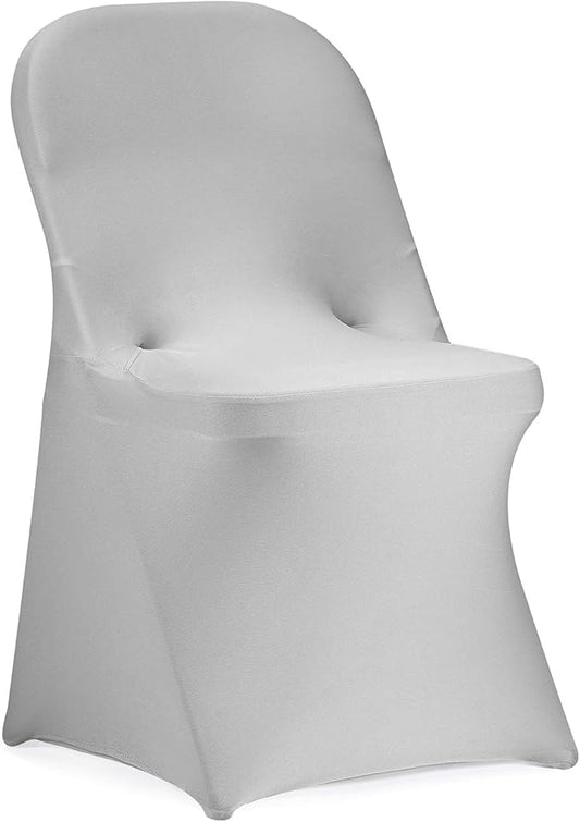 Peomeise Stretch Spandex Folding Chair Cover for Wedding Party Dining Banquet Event (Silver,12pcs)