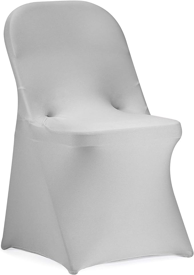 Peomeise Stretch Spandex Folding Chair Cover for Wedding Party Dining Banquet Event (Silver,25pcs)