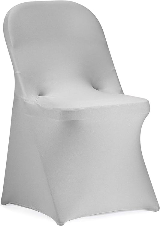 Peomeise Stretch Spandex Folding Chair Cover for Wedding Party Dining Banquet Event (Silver,25pcs)