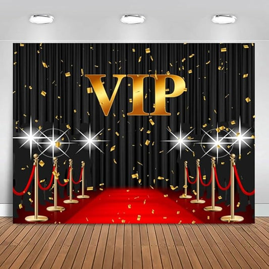 VIP Red Carpet Backdrop 10x8ft Black Gold Curtain Red Carpet Photo Background VIP Prom Event Party Decorations for Graduation Birthday Wedding Awards Ceremony Photo Booth Props