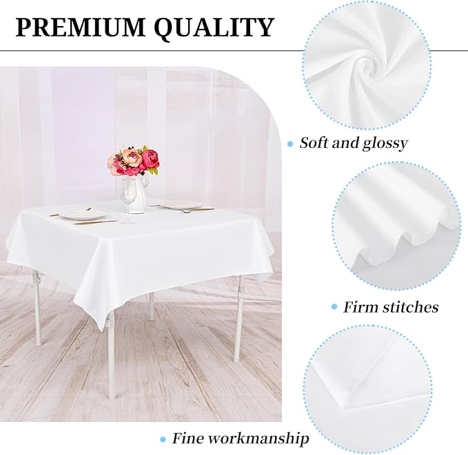 12 Pack White Square Tablecloths 52 x 52 Inch, White Polyester Table Cover for Square Table, Stain and Wrinkle Resistant Washable Fabric Table Cloth, Polyester Tablecloth for Restaurant Banquet Party