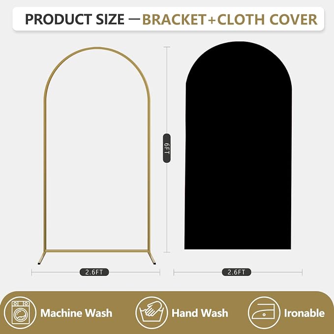 Arch Backdrop Stand and Cover Set, Metal Balloon Arch Backdrop 6ft, Gold Arched Stand Frame for Wedding, Parties,Birthday, Backdrop Decorations (Black,6ft)