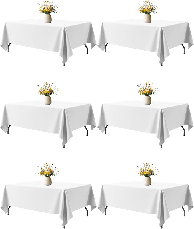 Niuara White Rectangle Table Cloth - 6 Pack, 60" x 102" Washable Polyester Tablecloth for 5FT Tables, Wrinkle-Resistant Table Cover for Weddings & Parties
