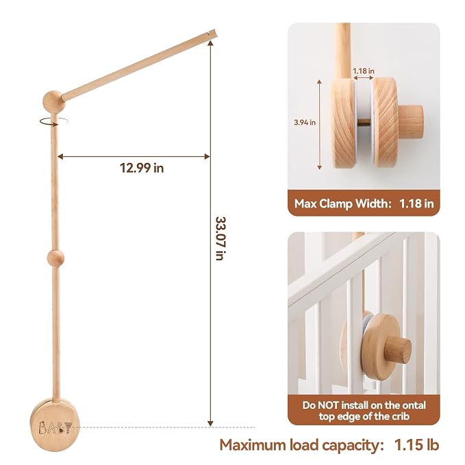 JETM·HH Baby Crib Mobile Arm Holder 36 Inch Large Version Baby Mobile Holder Arm Baby Room Decoration Attachment Safe Anti Slip Mobile Arm for Crib Baby Mobile Hanger