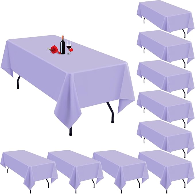 10 Pack Lavender Tablecloth 60 x 102 Inch Light Purple Tablecloth for 6 Foot Rectangle Tables Lavender Table Cloth Washable Polyester Fabric Table Cloths for Parties Wedding Banquet Christmas