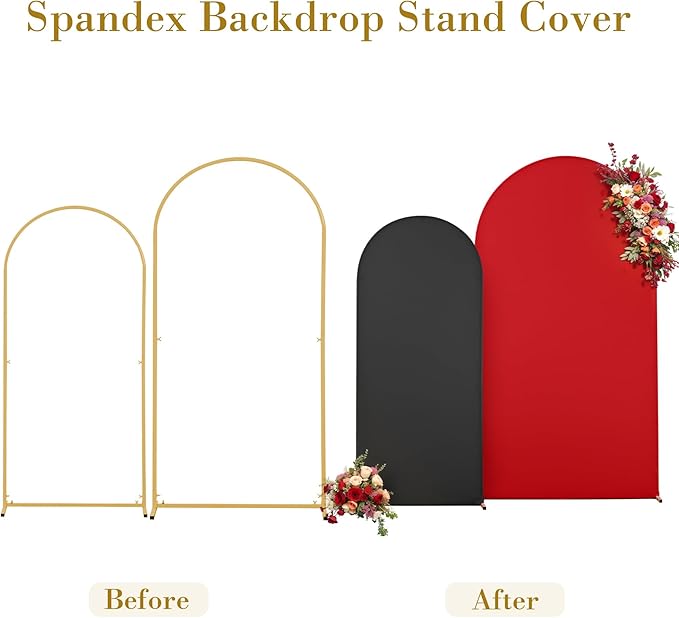 Black Red Arch Cover 2 Set-7.2 and 6ft Arch Backdrop Cover Spandex Wedding Arch Stand Covers for Birthday Party Baby Shower Retirement Graduation Banquet Halloween Photo Background Decorations