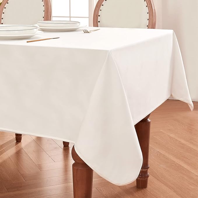 BALCONY & FALCON Rectangle Table Cloth Waterproof Tablecloth Fuzzy Linen and Satin Double-Sided Usable Table Cover for Dining, Kitchen, Cafe, Parties and Outdoor Use (White 55x95)