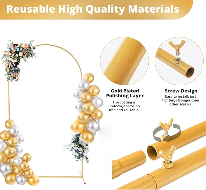 7.2 ft Gold Metal Balloon Arch Stand, Arch Backdrop Stand with Stable Base – Easy-to-Install Wedding, Birthday, Baby Shower & Garden Party Decoration