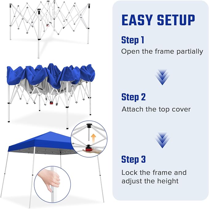 10x10 Pop Up Canopy Tent with Carry Bag, Slant Leg Instant Shade Shelter for Outdoor Events, Camping, Sports, Parties, Blue