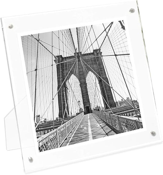 Isaac Jacobs 5” x 5” Clear Plain Acrylic Picture Frame, Magnetic Photo Frame, Made for Tabletop Display with Two-Way Easel