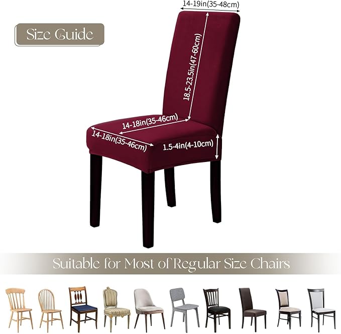 MOSAYT Velvet Stretch Chair Covers for Dining Room Set of 4 - Soft Slipcovers with Thick Removable Fabric for Parsons Chairs, Washable Seat Protectors for Kitchen, Banquet & Home Decor, Wine Red
