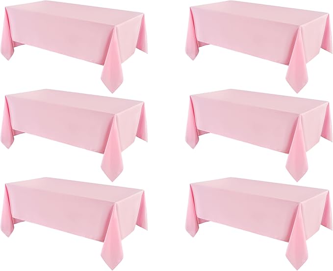 Rectangle Tablecloths 90x132 Inch 6 Pack Pink Tablecloth for 6ft Washable Decorative Linen Polyester Table Cloths for 8ft Dining Table Banquets Buffet Parties and Wedding