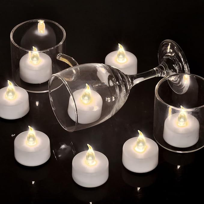 Tea Light, 50 Pack Flameless LED Tea Lights Candles Flickering red 200+ Hours Battery-Powered Tealight Candle. Ideal for Party, Wedding, Birthday, Gifts and Home Decoration (White)