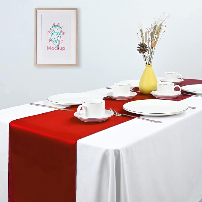 15 Pack Red Table Runner 12 x 108 Inch Long Table Runner for Party, Smooth Satin Fabric Table Decor for Wedding, Birthday Party Banquets Graduation Engagements Decoration