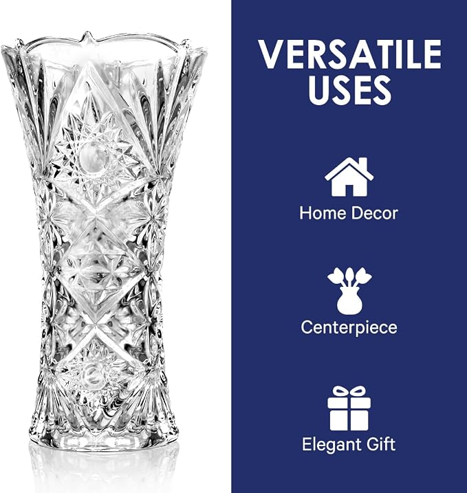 CS Crystal Vase 12-inch high, Sunshine Design, for Flowers & Decor. Lovely Nice Shiny Piece. Perfect as a Gift, Suitable for All Occasions.
