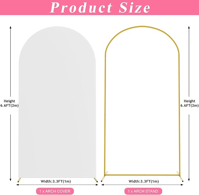 Putros Arch Backdrop Stand and Cover Set, 6.6ft, Gold Arch Stand with White Cover, Metal Arched Background Frame for Wedding, Birthday Party, Baby Shower, Photography Decoration