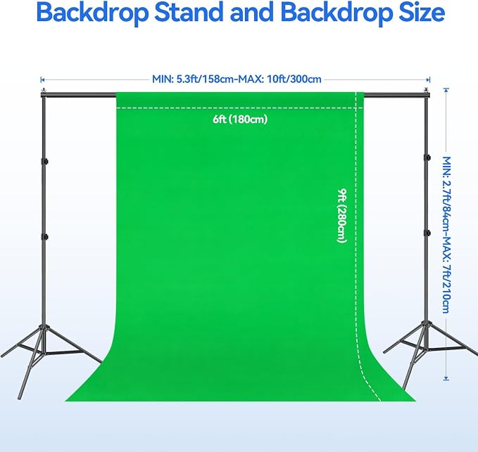 EMART 7 x 10ft Green Screen Backdrop Kit with Tripod Stand, Photography Background Support System with 6 x9ft 100% Cotton Muslin Chromakey Backdrop for Photo Studio, Video Shooting, Live Streaming