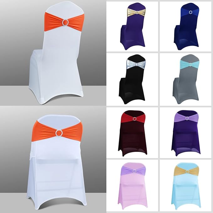 Babenest Spandex Chair Sashes Bows 50PCS Premium Stretch Chair Cover Band with Buckle Slider Universal Elastic Chair Ties for Wedding Party Ceremony Reception Banquet Decoration (Orange)
