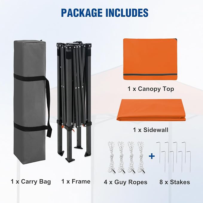 6x4 Pop Up Canopy Tent with One Wall Panel, Instant Portable Beach Canopy, Outdoor Tent with Carry Bag for Camping, Sports, Tailgating, Events, Orange