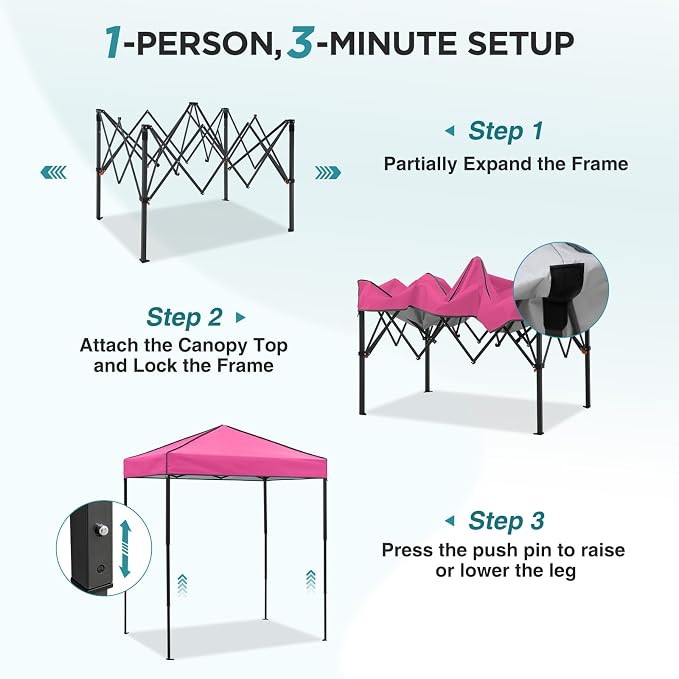 EAGLE PEAK 6x4 Instant Pop Up Canopy Tent, Straight Leg Sun Shelter, Portable Canopy with Carry Bag for Camping, Beach & Sports, Pink