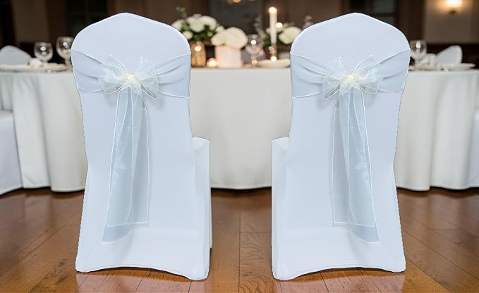 MDS® Pack of 10 Organza Chair Sashes for Wedding Decoration, Reusable Sheer Chair Bows for Banquet Chair Cover, Reception, Bridal Shower, Baby Shower, Birthday Party & Special Events - Ivory