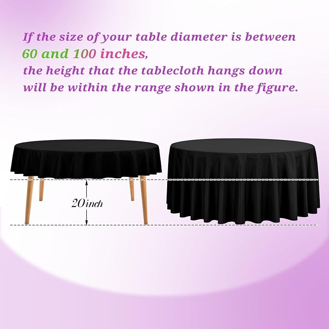 Teruntrue 12 Packs Black Round Tablecloths 120 inch Round Table Cloth, Washable Polyester Fabric for Wedding Parties Banquet Holiday Dinner Table Decorative, Black