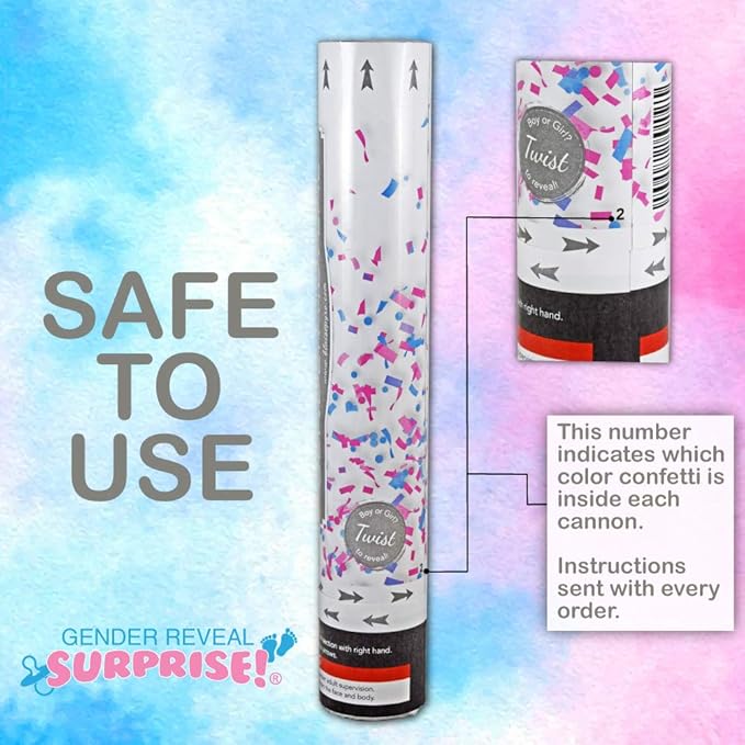 Gender Reveal Surprise - Blue Gender Reveal Powder Cannon Bundle - Easy to Use Blue Powder Cannon for Baby Gender Reveal Parties, Baby Showers & More - Easy to Use Powder Popper - 16 Inch - 2 Pack