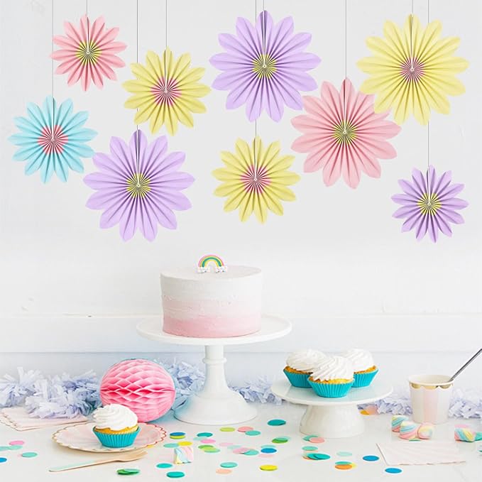 DODOKIM Sunflower Birthday Decorations Paper Flowers Decorations for Wall Floral Backdrop Classroom Baby Shower Paper Fans Flower Wall Decor Pack of 9 Sunflower Rainbow